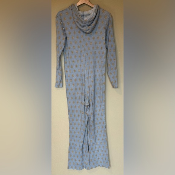 Free People Intimately Blue Lil Bit Lou Flare Long Johns Hooded Sleepwear Large - Picture 3 of 7